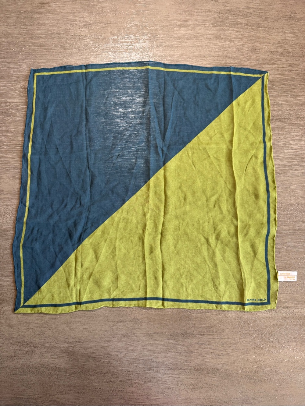 Elaine Gold 100% Silk Teal Blue Green Diagonal Colorblock Scarf Square